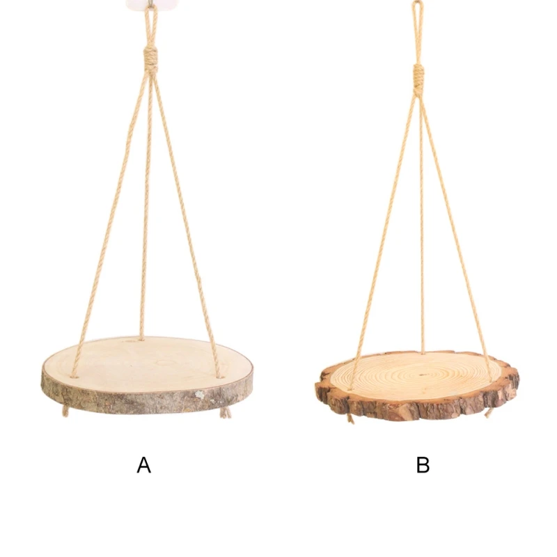

Retro Wood Chip Decoration Rack With Rope Household Wooden Hanging Shelf Wall Decoration