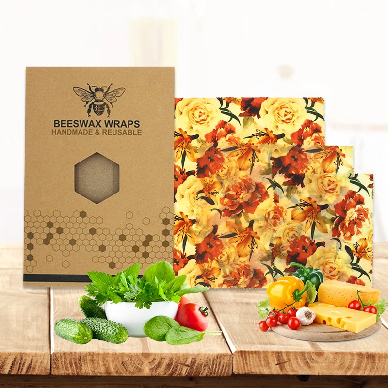 Reusable packaged food preservation bee beeswax wrapped cloth cover beeswax cloth can be customized pattern size
