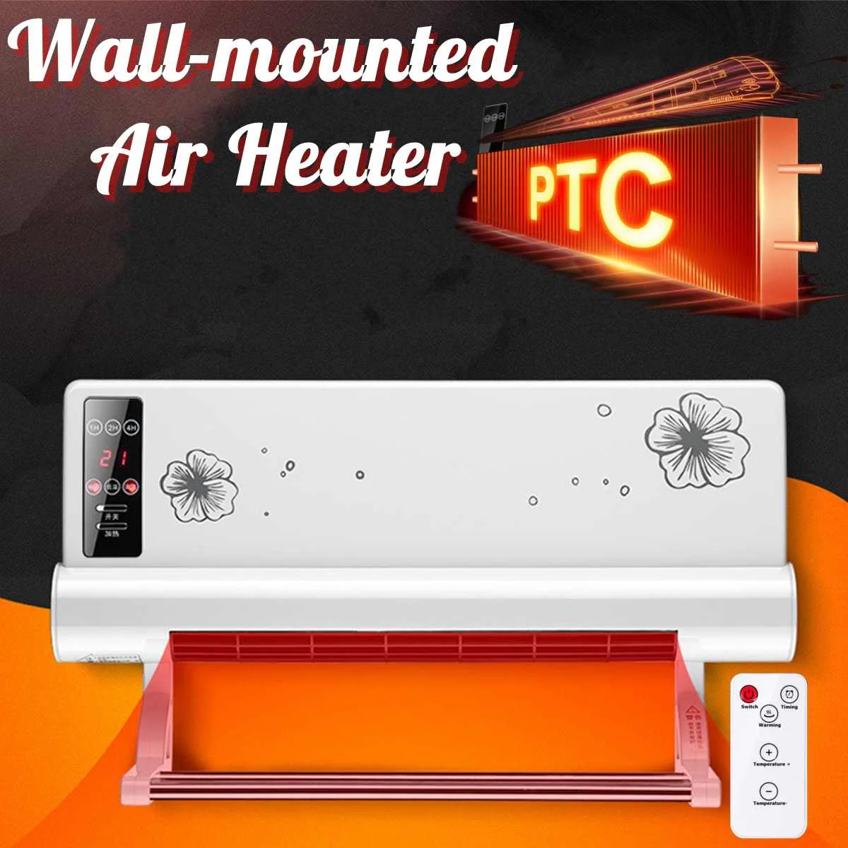 

2000W Wall Mounted Air Conditioner Heater Fan Heating Room Bathroom Waterproof Remote Timing Air Conditioning Fan