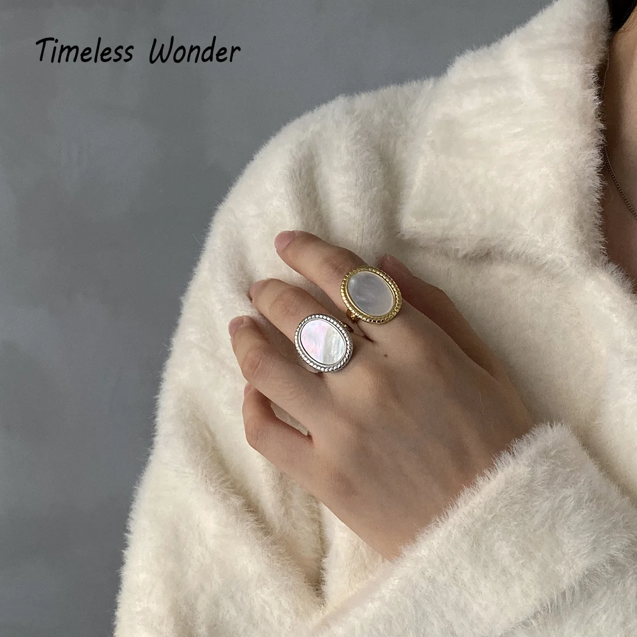Timeless Wonder 925 пробы серебряная овальная ракушка массивные кольца женские ювелирные изделия панк коктейль Бохо Готический хип-хоп Штабелируемый Ins 5451