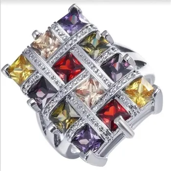 

Innovative color square zircon high-end domineering ladies ring popular hand jewelry popular banquet jewelry gift wholesale