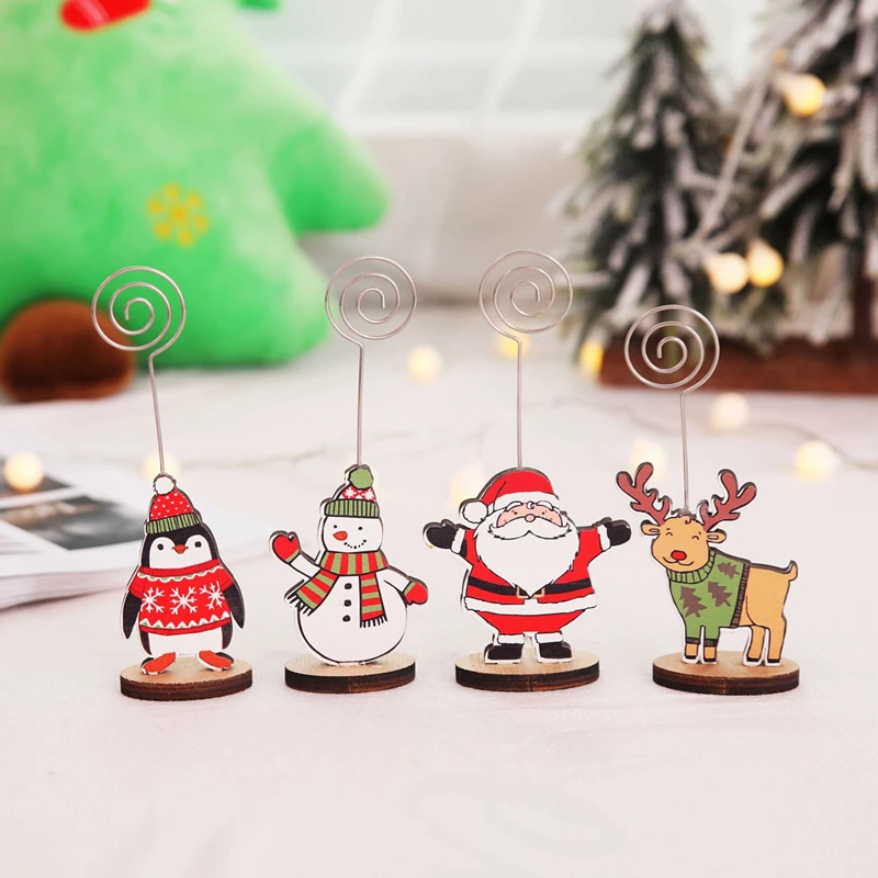 

1PC Cute Christmas Santa Deer Stand Wire Photo Clip,Memo Card Holder Table New Year Party Place Favor Christmas Gift Note Clamp
