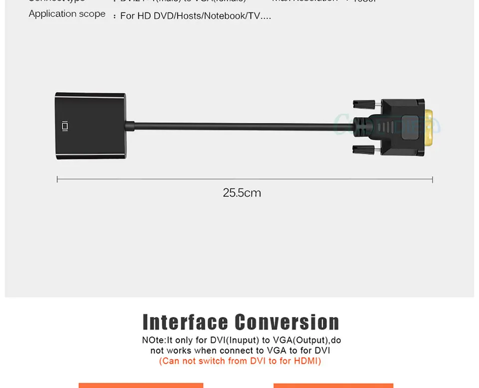 Переходник DVI со штекером VGA и разъемом Full HD 1080P DVI-D-VGA адаптер 24+ 1 25Pin-15 pin кабель конвертер для монитора компьютера