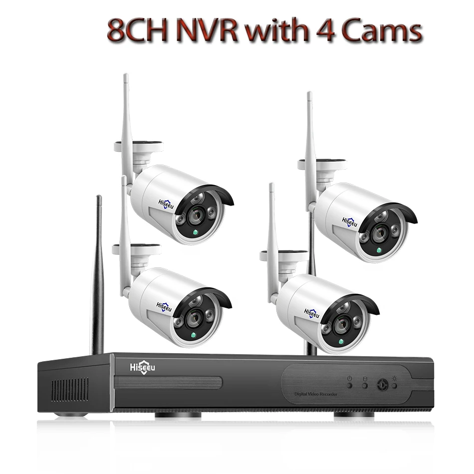 8CH NVR with 4 Cams 2MP 1080P CCTV система 8ch HD Беспроводной NVR комплект 3 ТБ HDD Открытый ИК Ночное Видение IP Wifi камера система безопасности видеонаблюдения Hiseeu - Цвет: 8CH NVR with 4 Cams