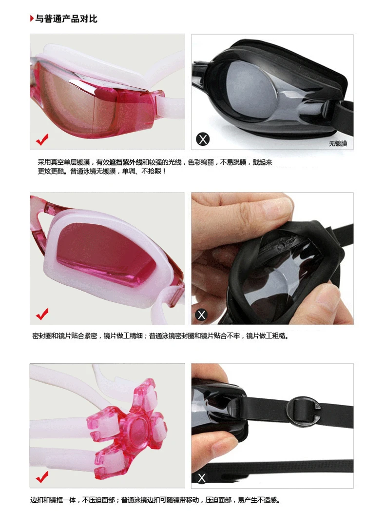 Anti-fog Swimming Goggles Plain Glass High-definition Waterproof Electroplated Myopia for Both Men And Women Big Box Swimming Gl