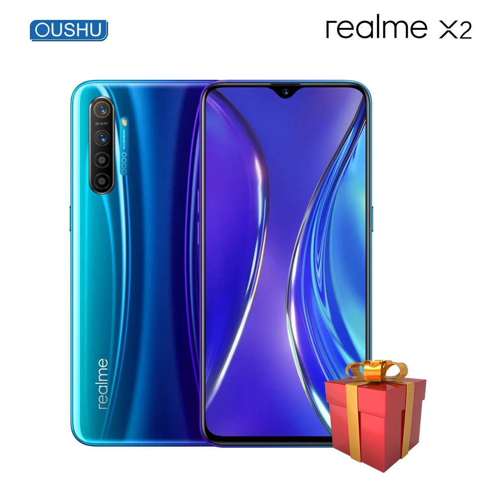 Realme X2 6,4 ''полный экран 6G 64G мобильный телефон SDM730G 64MP Quad камера 4000mAh VOOC 30W быстрая зарядка NFC OPPO смартфон
