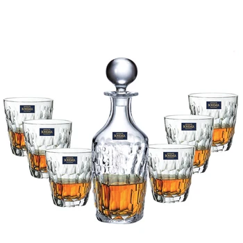 

Crystal Decanter Set With 6 Pcs Old Fashioned Glasses- Lead Free Crystal for Liquor Scotch Bourbon 0903-17