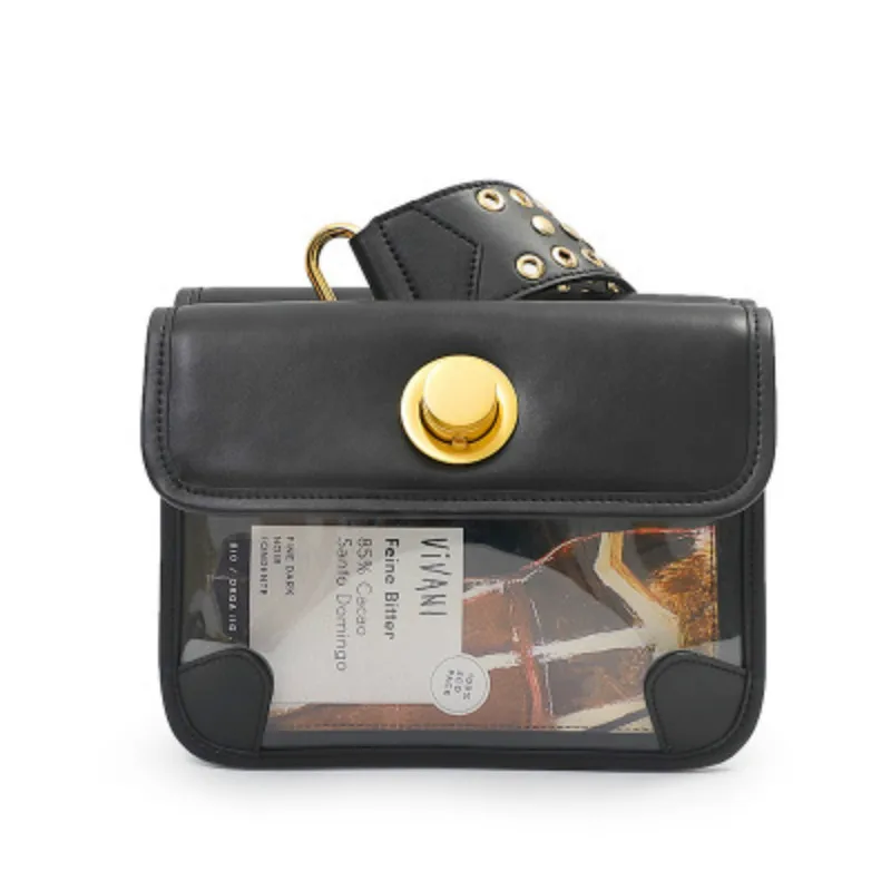 

TOP BRAND WOMEN BAG Rivet wide shoulder strap transparent Double-sided Square Shoulder Messenger Bag 2019 new single