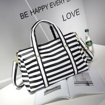 

2019 New Style Black And White Striped Large Capacity Luggage Korean-style Simple Travel Bag Short Trip Travel Hand Large Bag