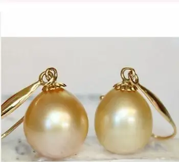 

Free shipping pair 9-11mm south sea gold pearl dangle earring14k