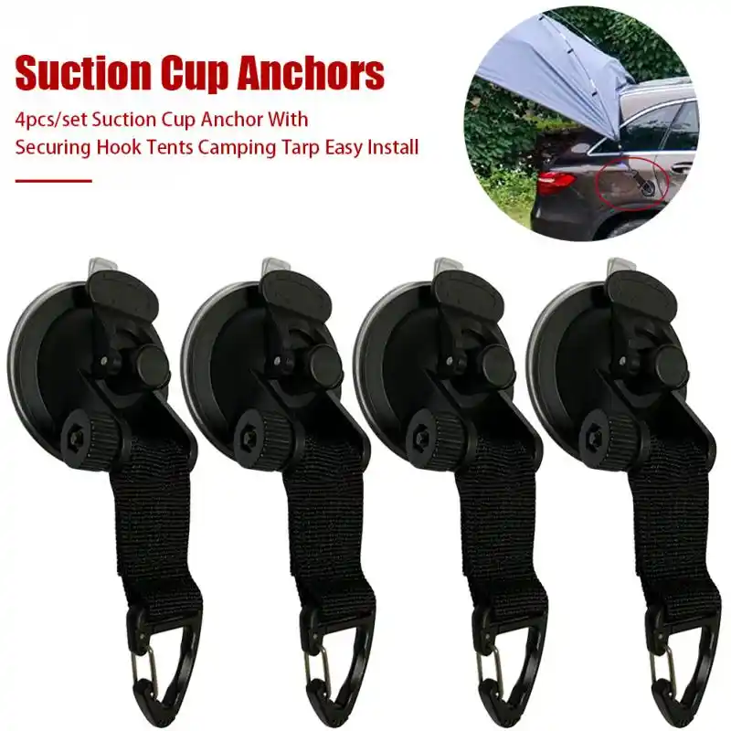 4 Pcs Car Tent Suction Cup with Securing Hook Tie Down Camping Tarp Accessory