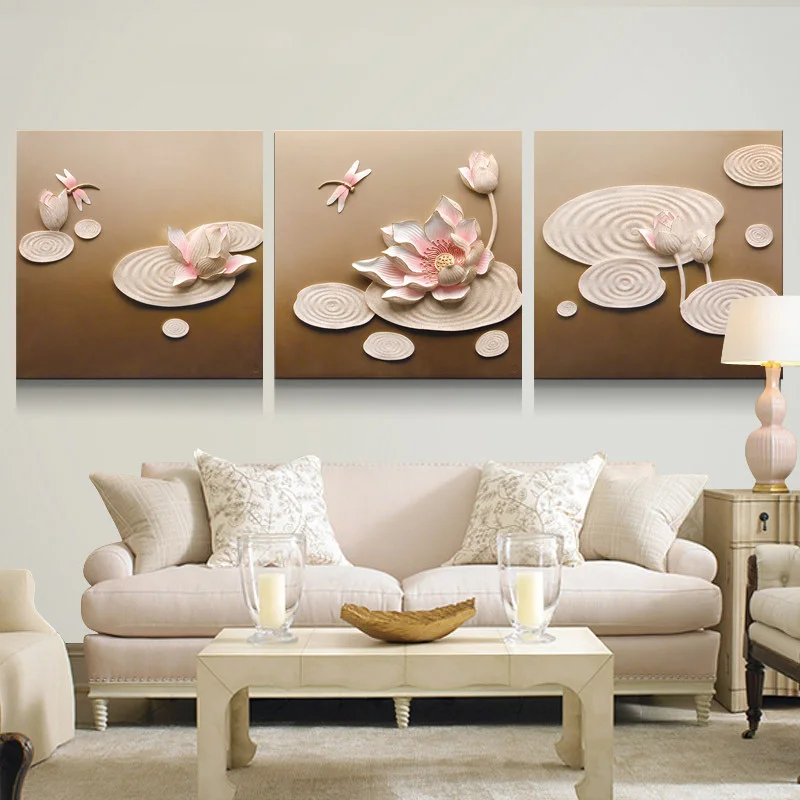 

Embossed painting three-dimensional living room triptych decorative painting sofa background wall painting frameless painting mo