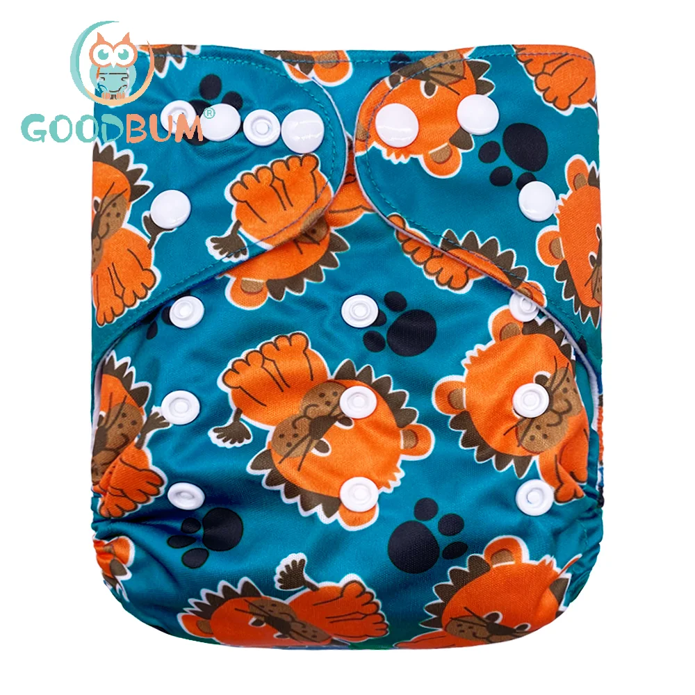 

Goodbum Lion Print Pocket Diaper Double Row Snaps Washable Adjustable Cloth Nappy For 3-15KG Baby