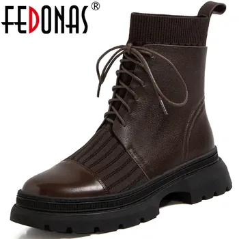 

FEDONAS Concise Motorcycle Boots For Girls 2020 Winter Popular Patchwork Shoes Woman Genuine Leather Party Ankle Boots Leather