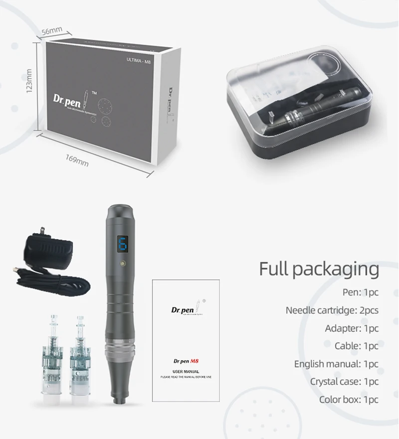 Novo sem Fio Kits de Cuidados com a Pele m8 de Exibição Alta Qualidade Mais Caneta Ultima Digital 6 Níveis Microneedling Recarregável Dr. 16 níveis microneedling caneta recarregável kits de cuidados com a pele
