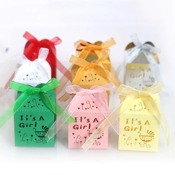 

Popular 50PCS Laser cut "Its a Girl&It's a Boy" Baby Shower Gender Revealing Party Candy Box Wedding Home Decoration