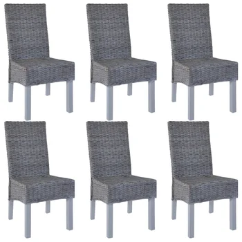 

vidaXL Dining Chairs 6 pcs Grey Kubu Rattan and Mango Wood