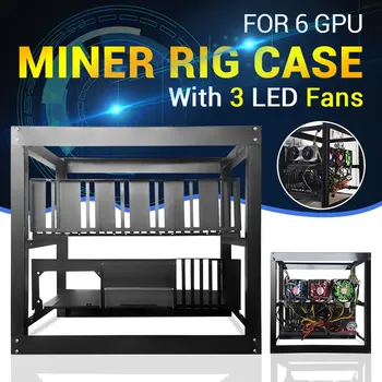 

6 GPU 3 Fans Open Air Pro Mining Computer Alloy Case Frame Rig Stackable Case for 6 GPU ETH BTC ZEC Ethereum