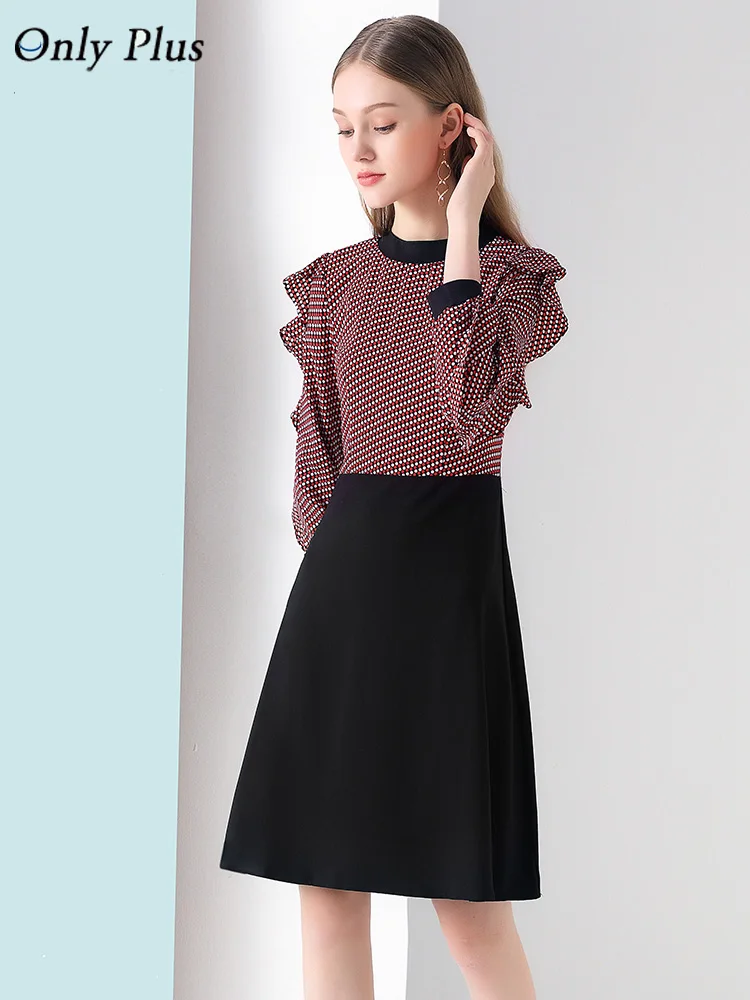 Only Plus женское весеннее шифоновое платье в горошек винтажное лоскутное черное с