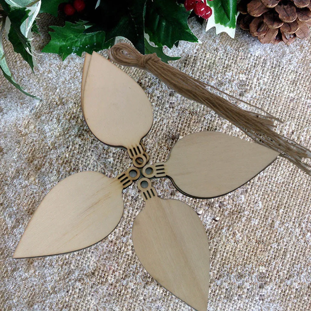 Size about 9.8x4.9cm 10Pcs Christmas Wood Chip Tree Ornaments Xmas Hanging Pendant Decoration Gifts navidad decoraciones para el hogar Z815 - Цвет: Size about 9.8x4.9cm