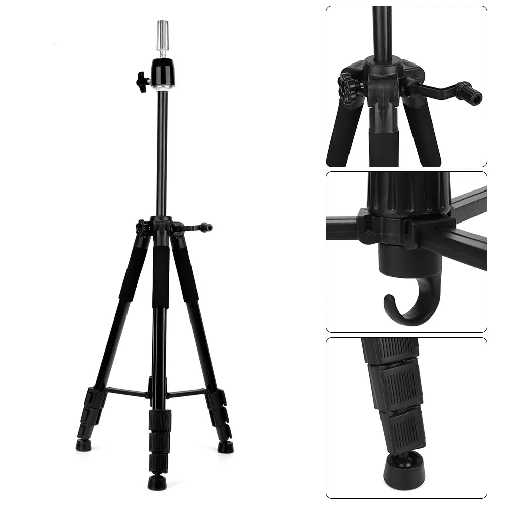 

84-180cm Adjustable Wig Stand Tripod Stand Wig Head Mannequin Head Training Holder For Practice Model Black