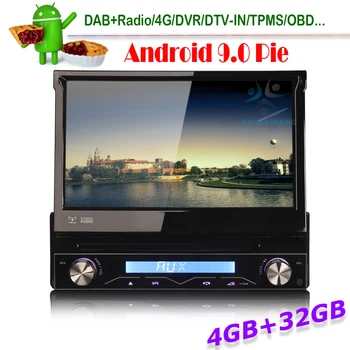 

7" Android 9.0 Autoradio Single 1 Din In Dash Detachable Car Stereo GPS Sat Nav Bluetooth WIFI 4G Radio RDS BT DVD DVR OBD