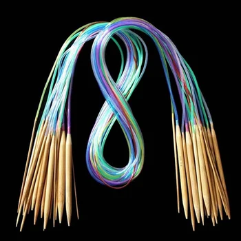 

Multicolor Tube 18pcs/set Bamboo Circular Crochet Knitting Needles Set 40-120cm