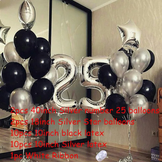 1ste 40 дюймов Серебряный номер 25 35 воздушные шары для взрослых день рождения украшения дети звезда черный латексный Гелиевый шар юбилейный шар