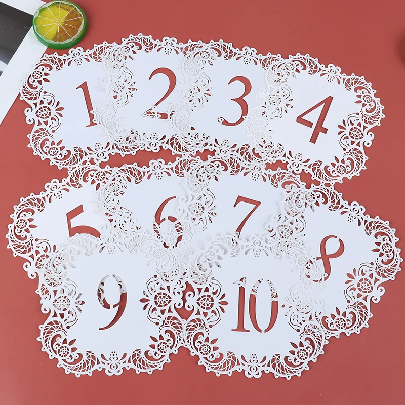 10Pcs/set Mini Pearl Paper Laser Cut Table Number Card Party Direction Sign Place Cards Weddings Party Decoration 1-10 11-20