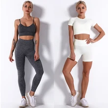 Yoga Set Women's Tracksuit High Waist Push up Sports Bra Seamless Leggings Summer Shorts Suit Gym leggings Short Tights Crop Top