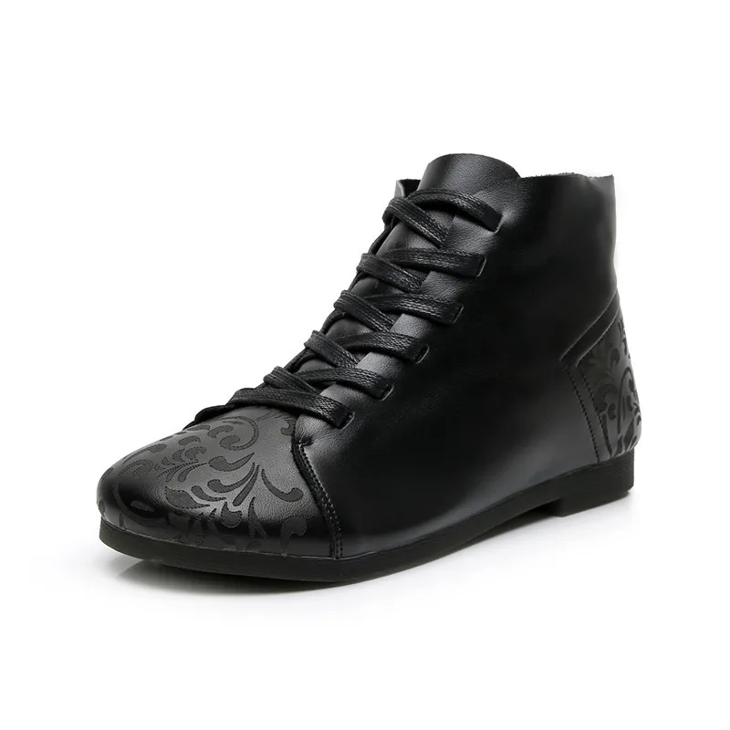 

Flat Bottom Cowhide Tie Soft Comfortable Women Ankle Boots Lace Up Black Brown Large-size 35-43 Elegant Women's Shoess