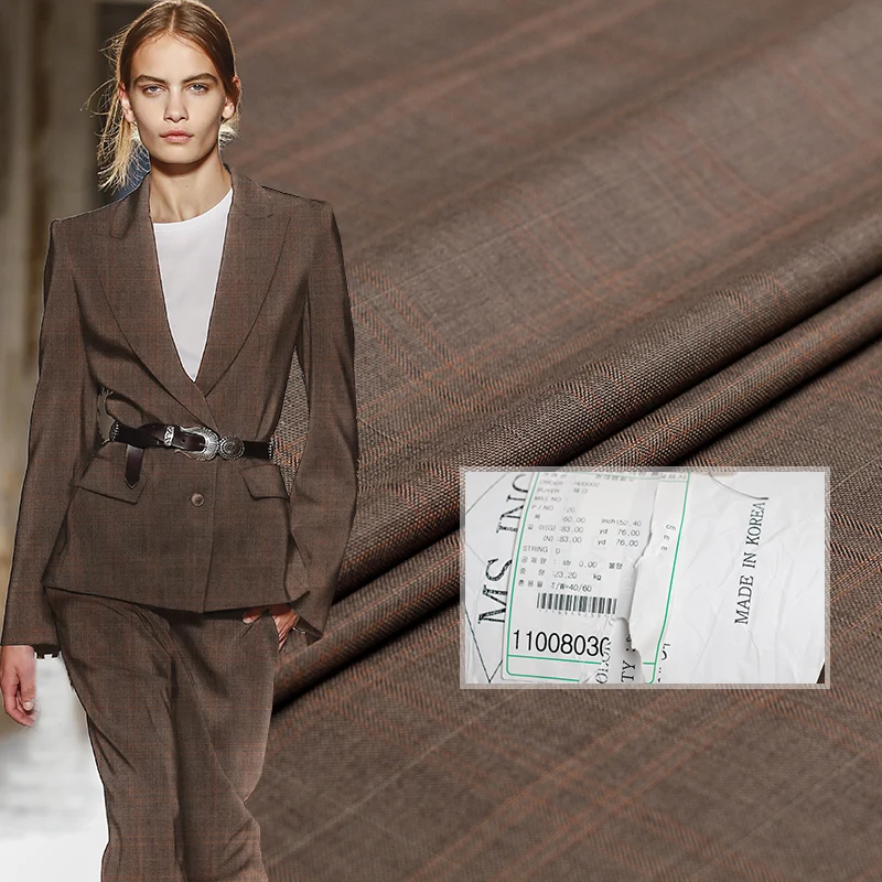 

Pearlsilk Korea Brown Plaid Yarn Dyed Worsted Wool Fabrics Wool Polyester Garment Materials Suits Jacket Sewing Cloth Tailor Fre