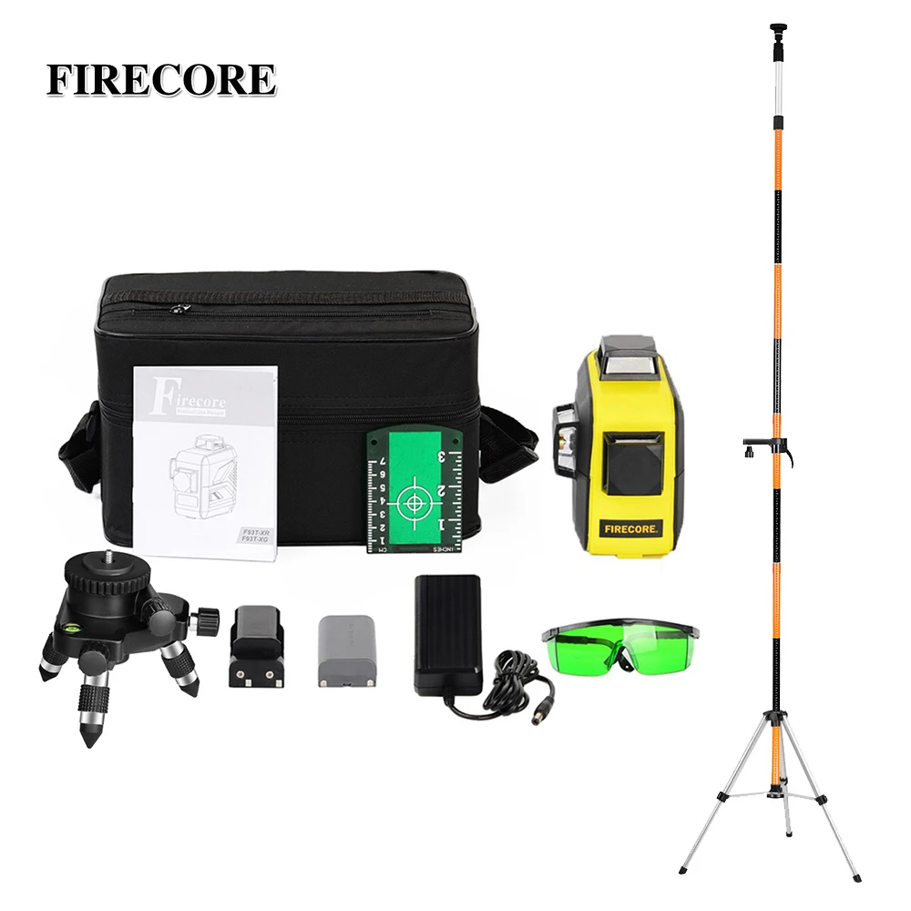 

FIRECORE 12Lines 3D 360 F93T-XG Green Laser Level Self-leveling +1.56M Tripod/3.36M/3.7M/4M Pole