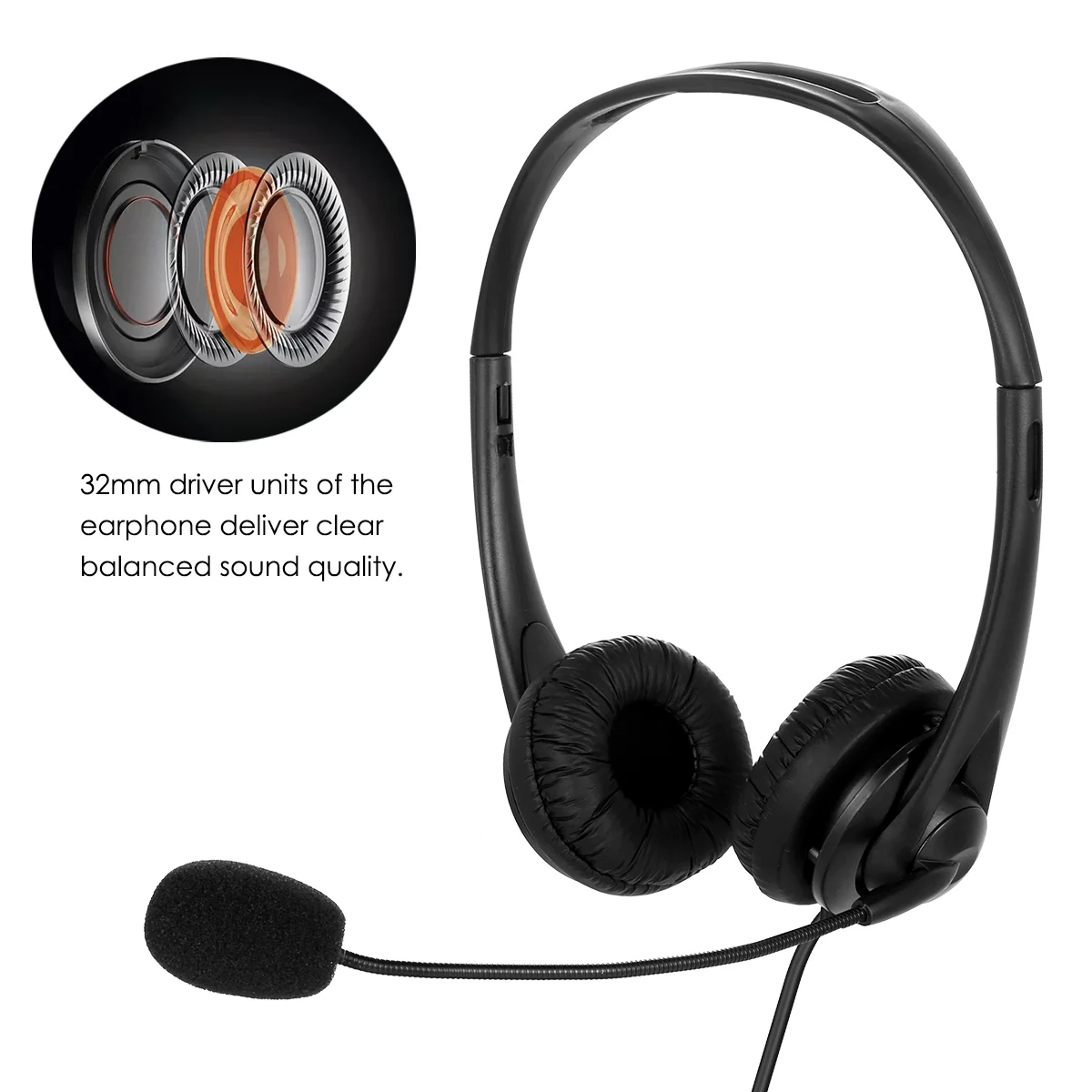 USB 2m Wired Headset Earphone with Noise Concealing Microphone for Laptop Desktop Corded Telephone On Ear Headphone