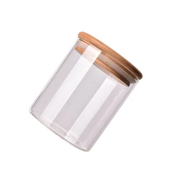 

Sealed Glass Jar with Bamboo Wooden Lid Grain Canister Food Storage Container for Loose Tea Coffee Bean (550ml)