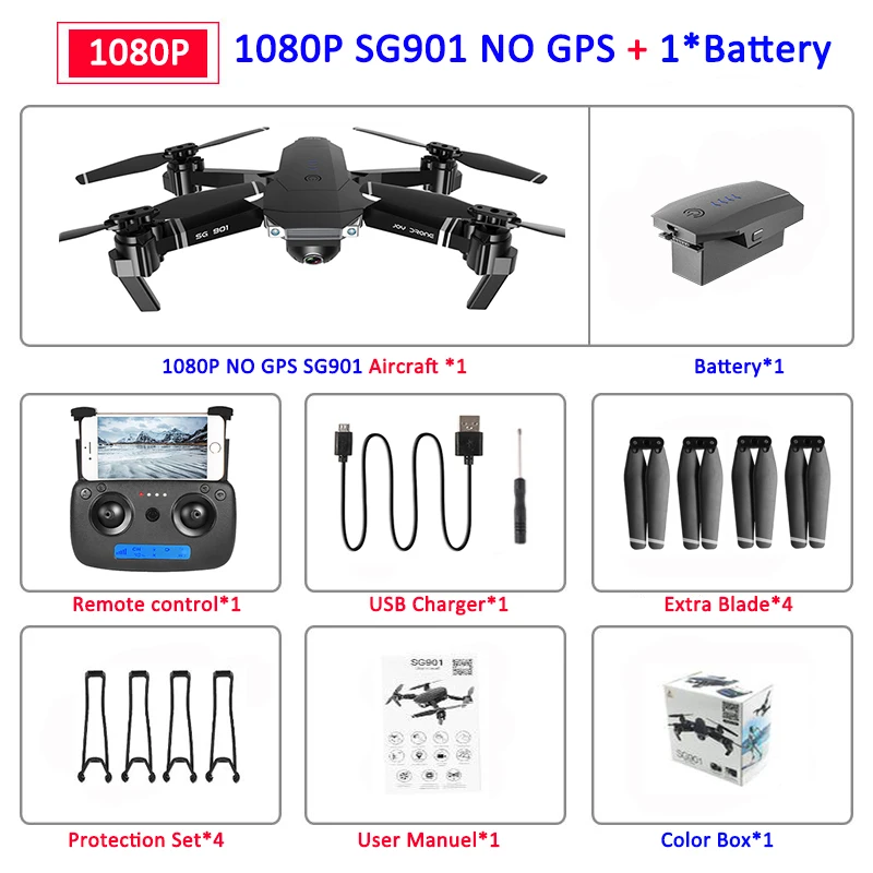 SG901 1080P 1B BOX SG907 gps Дрон с камерой 4K 5G Wifi RC Квадрокоптер оптический поток складной мини Дрон 1080P HD камера Дрон VS E520S E58 XS812 - Цвет: SG901 1080P 1B BOX