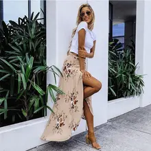 ZOGAA 2019 New Summer Hot Women Stretch High Waist Floral Long Skirt Maxi Pleated Beach Casual Boho Polyester Floor-length Skirt