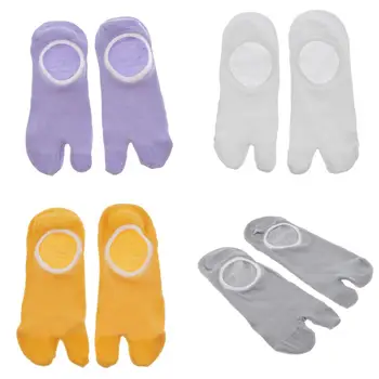 

4 Pairs Women 2-Toe Invisible Socks Tabi Non-Slip Socks Boat Socks Low Cut yellow purple white gray women socks