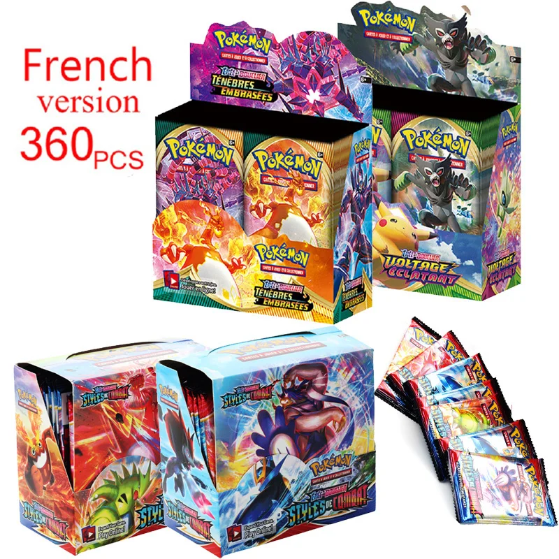 360 шт. французская/Испанская версия карт Pokemon TCG: солнечная и Лунная эволюция