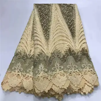 

African lace fabric high quality lace with beads tissu dentelle grey lace fabric embroidered fabric 5yard/set