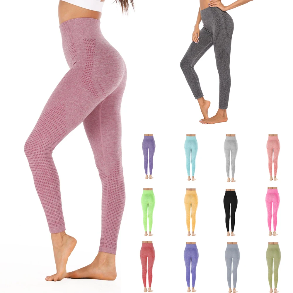 

New Hip-Lifting Seamless Yoga Pants Jacquard Dots High-Waist Sports Leggings Quick-Drying Fitness Clothes For Women