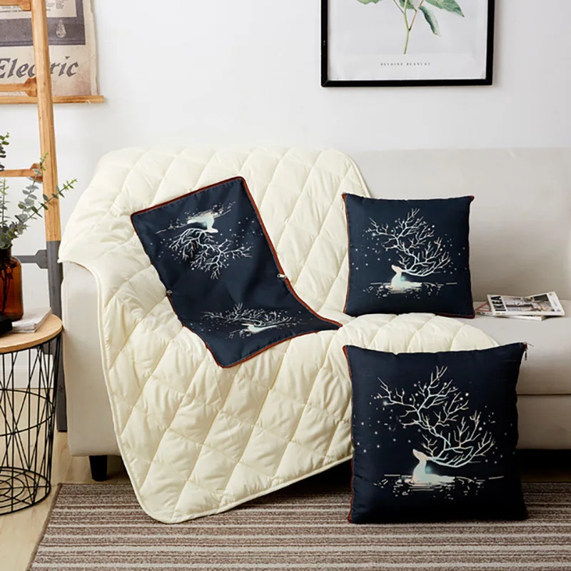 

2 In 1 Pillow Throw Blanket Foldable Cartoon Printing Soft Cushion Throws Pillows Blankets For Bed Car Travel Portable Cushions