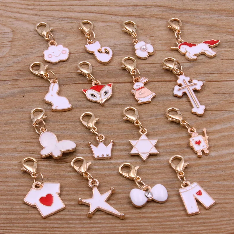 10Pcs Random Styles Mix Size 5 Color Alloy Metal KC Gold Drop Oil Charms Lobster Clasp Bracelet Pendants DIY Jewelry For Making