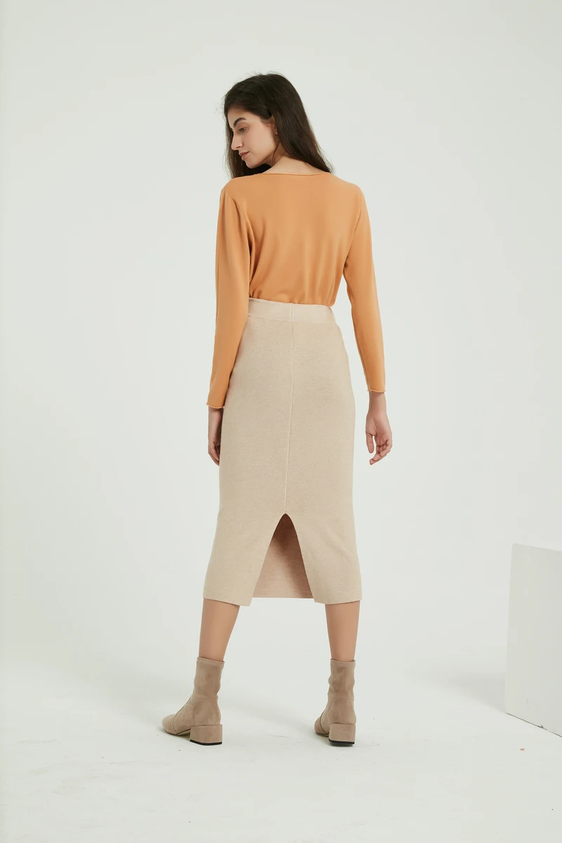 Wixra New Solid Pencil Skirts Elegant High Waist Mid-Calf Split Skirt Ladies Bottom Autumn Winter