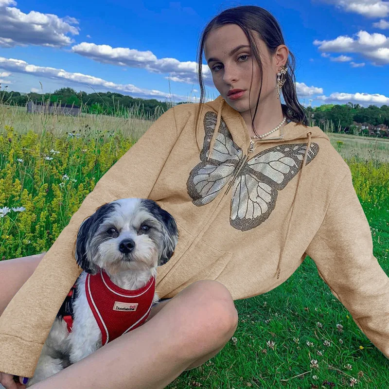 

Женский пуловер с капюшоном, на молнии, с длинными рукавами и карманами, 2021