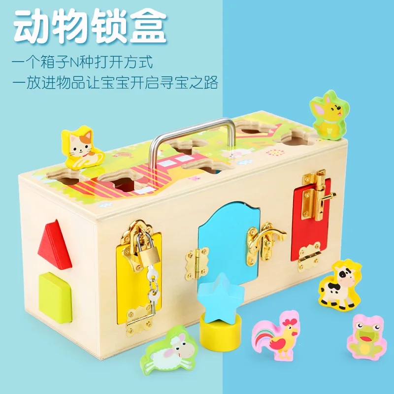 

Wooden Children Multi-functional Shape Matching Intelligence Box Early Education Geometric Shapes Building Blocks Lock Box Stora