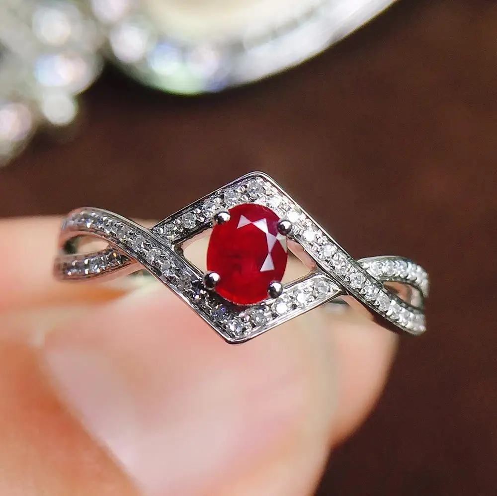 

Ruby Ring Pure 18K Gold Jewelry Real Natural 0.4ct Red Ruby Diamonds Jewelry Anniversary Female's Rings for Women's Fine Rings