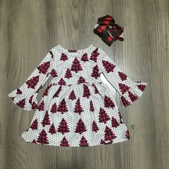 

girlymax baby girls skirt girl Christmas dress girl tree print dress with bow