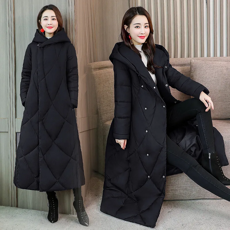

High-End Cotton-padded Clothes Women's Exta-long 2019 Winter New Style Korean-style Hooded Thick Warm Cotton Coat over-the-Knee