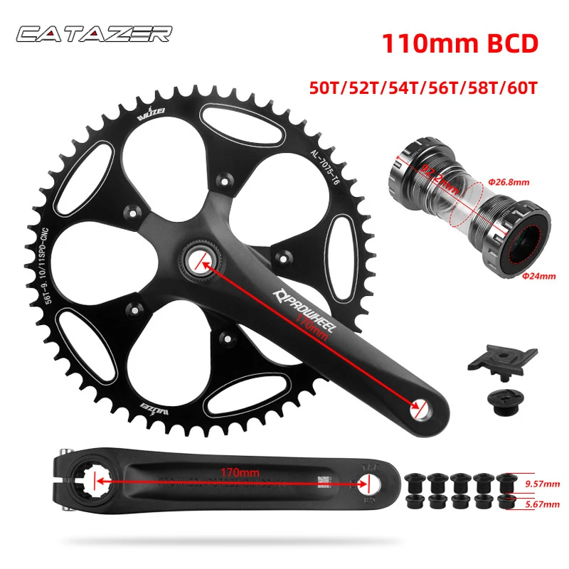 Road Crankset 170/172.5MM 130 BCD Narrow Wide Chainring 50/52/54/56/58/60T With bottom Bracket BB Aluminum alloy Cranks | Спорт и